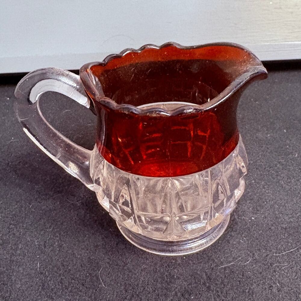 Vintage Cranberry Glass Creamer | Ruby Flash Over Clear Pressed Glass